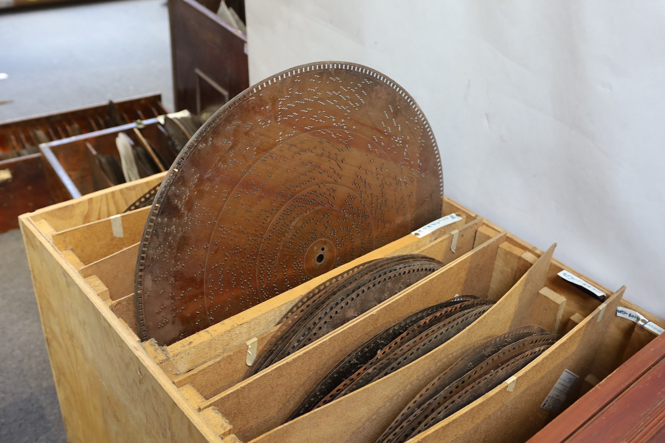 A collection of approximately 90 24.5 inch and 25.25 inch Polyphon and Symphonium discs
